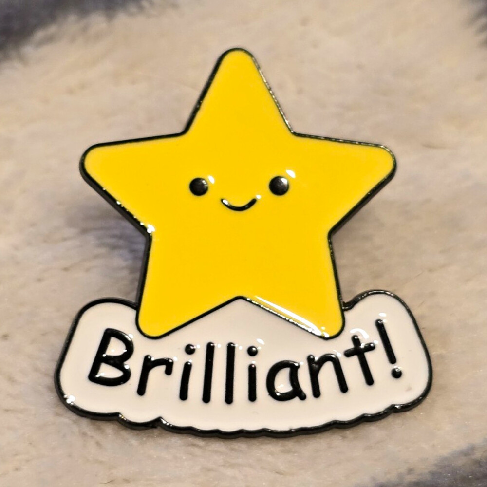 Yellow Smiling Star "Brilliant!" Enamel Pinback Lapel Hat Collectible Pin